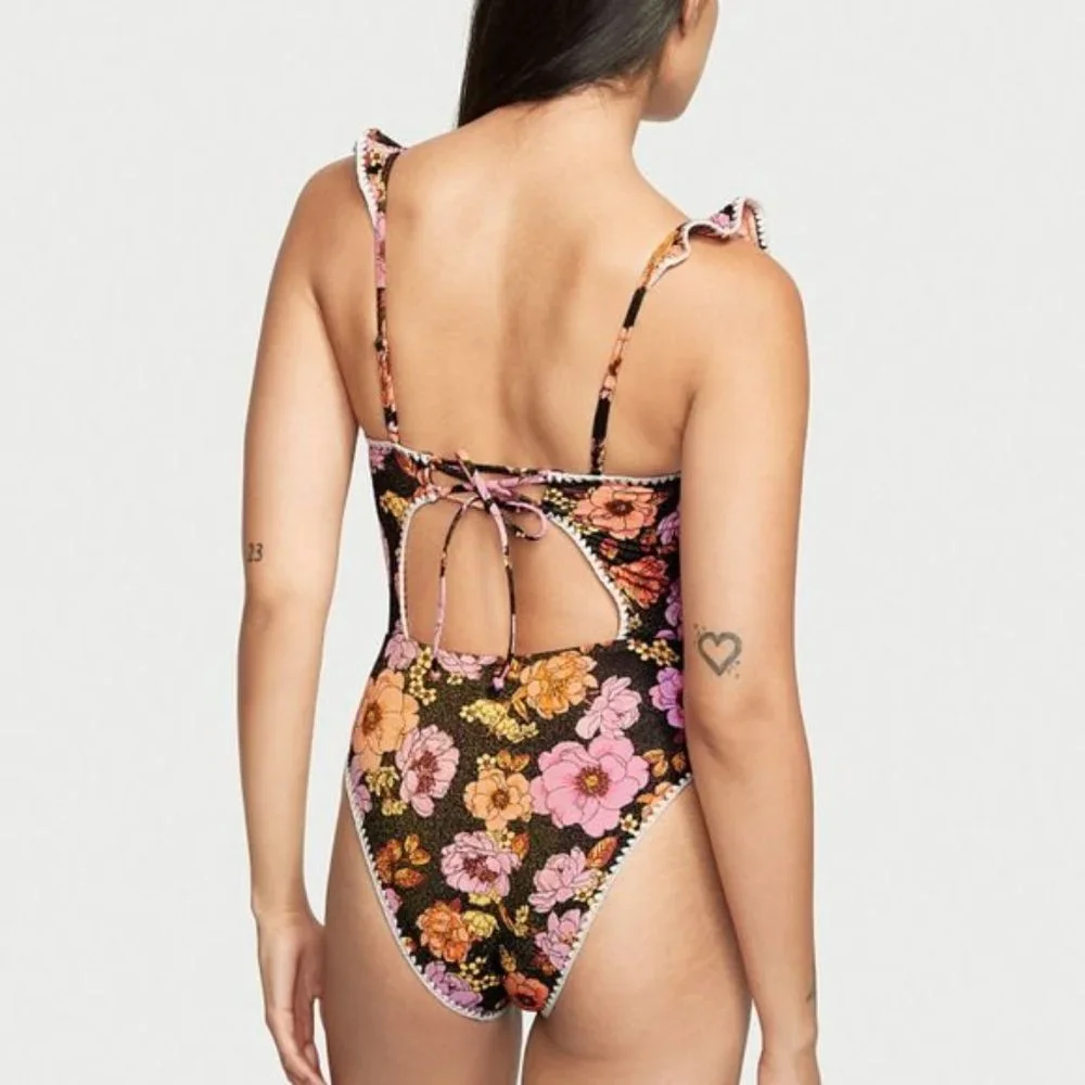 NWT VICTORIA'S SECRET SWIM Ruffle One-Piece Swimsuit with Crochet Trim - Picture 2 of 12